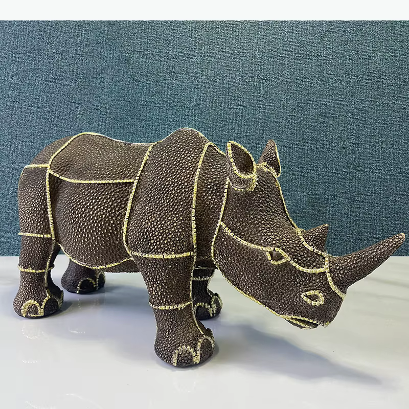 Ornement en résine en forme de rhinocéros, sculpture animale, artisanat, décoration de la maison, statue de présentation sur le bureau, figurines, décoration, artisanat, cadeaux