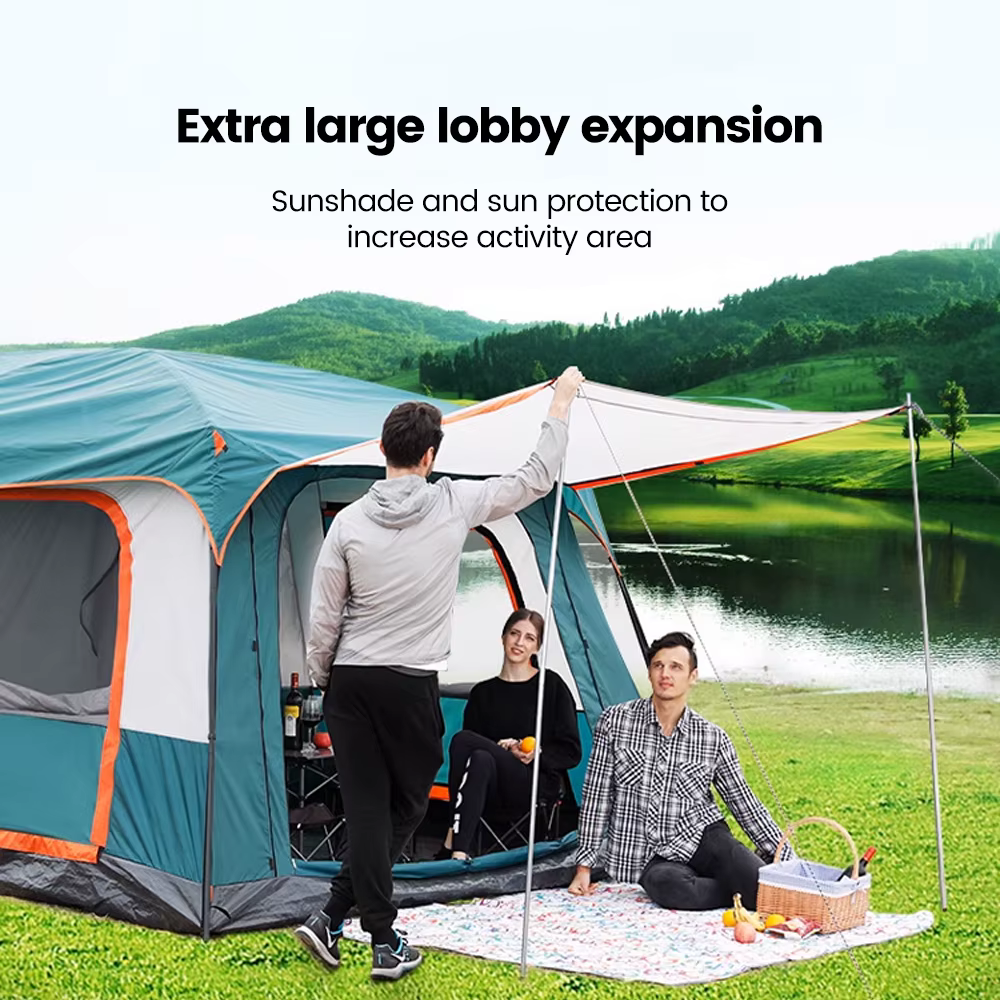 Tente de Camping améliorée pour 4 saisons, 3 à 12 personnes, imperméable, coupe-vent, Double couche, 2 pièces, équipement de randonnée familial en plein air