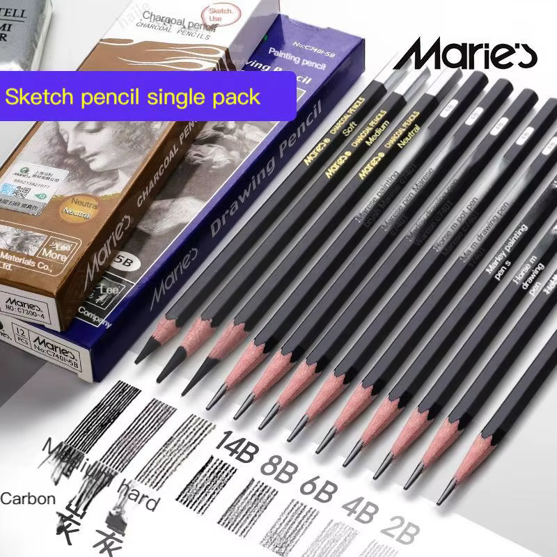Crayons à croquis en bois professionnels, surligneur HB, 2H, 12B, 10B, 8B, 7B, 6B, 5B, 4B, 3B, 2B Graphite Art Manual, Piazza Pen, School Staacquering