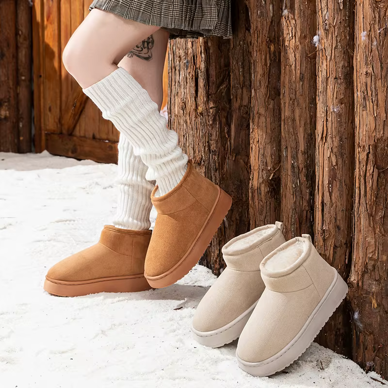 Faux daim fond épais bottes de neige femmes 2025 tendance chaud épaissir peluche coton chaussures femme sans lacet antidérapant hiver bottines