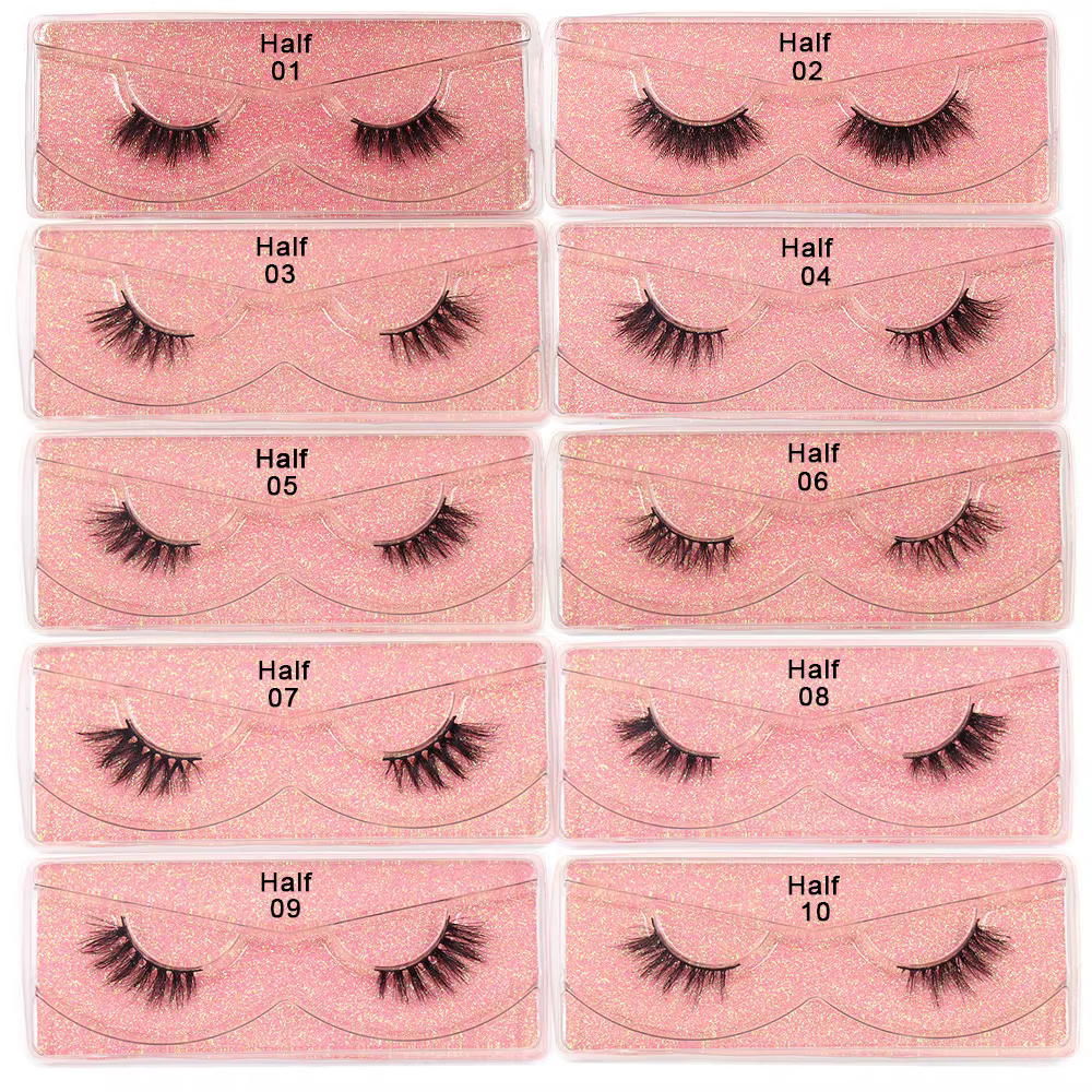 Maquillage Demi-cils Naturels Volumineux 3D en Vison avec Bande Transparente