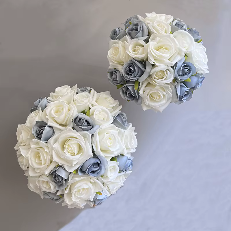 Bouquet de mariée bleu poussiéreux, accessoires de mariage, bouquets de demoiselles d'honneur, fausses roses, fleurs artificielles, décoration de centre de table