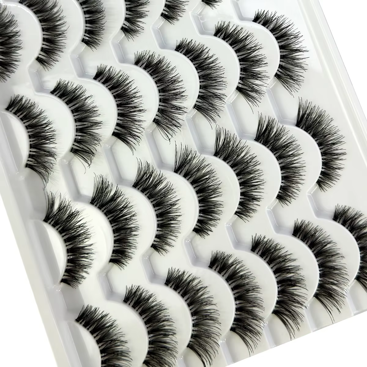14 paires de faux cils faits à la main tige transparente croix douce