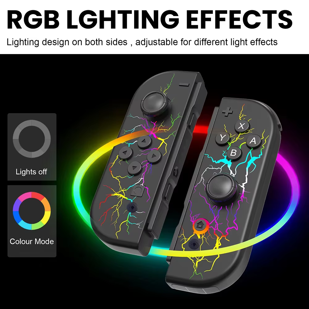 JoyCon – manette de jeu sans fil avec effet Lightning et étoiles RGB, pour Nintendo Switch/Lite/Oled, Joystick à double Vibration