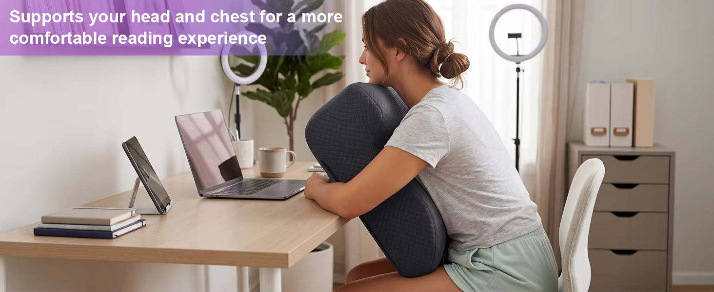 Oreiller pour s'allonger, parfait pour lire ou utiliser un téléphone en position allongée, offrant un soutien confortable pour la taille et le cou.