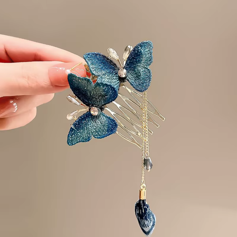 Pince à Cheveux Papillon Bleu Foncé pour Femme