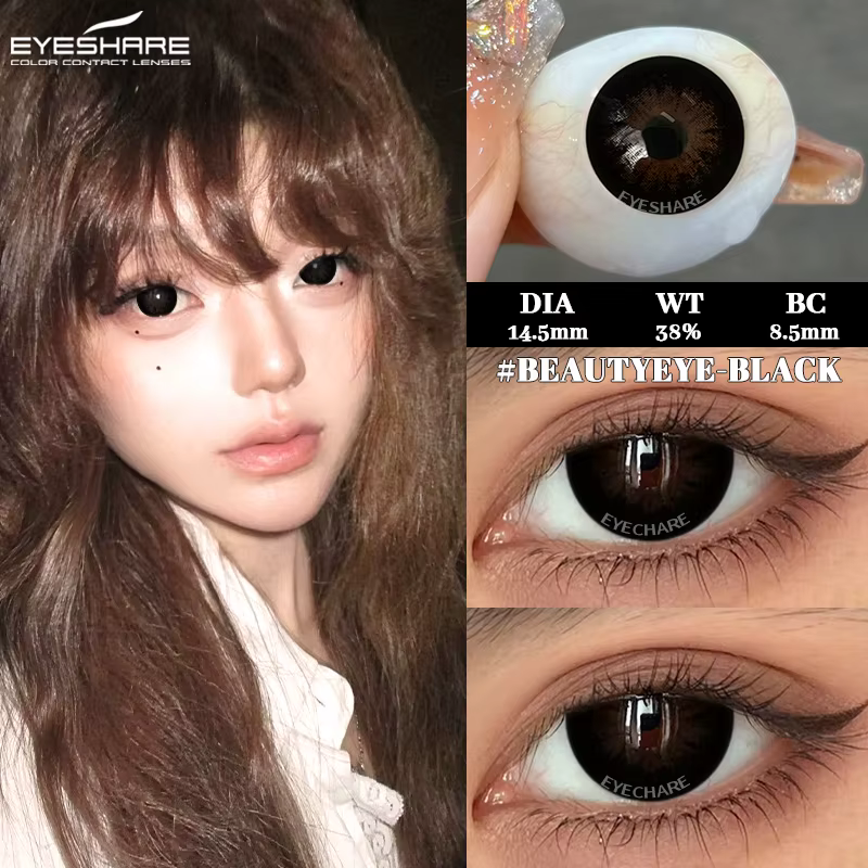 EYESHARE Lentilles de contact colorées tendance 1 paire noires pour grands yeux