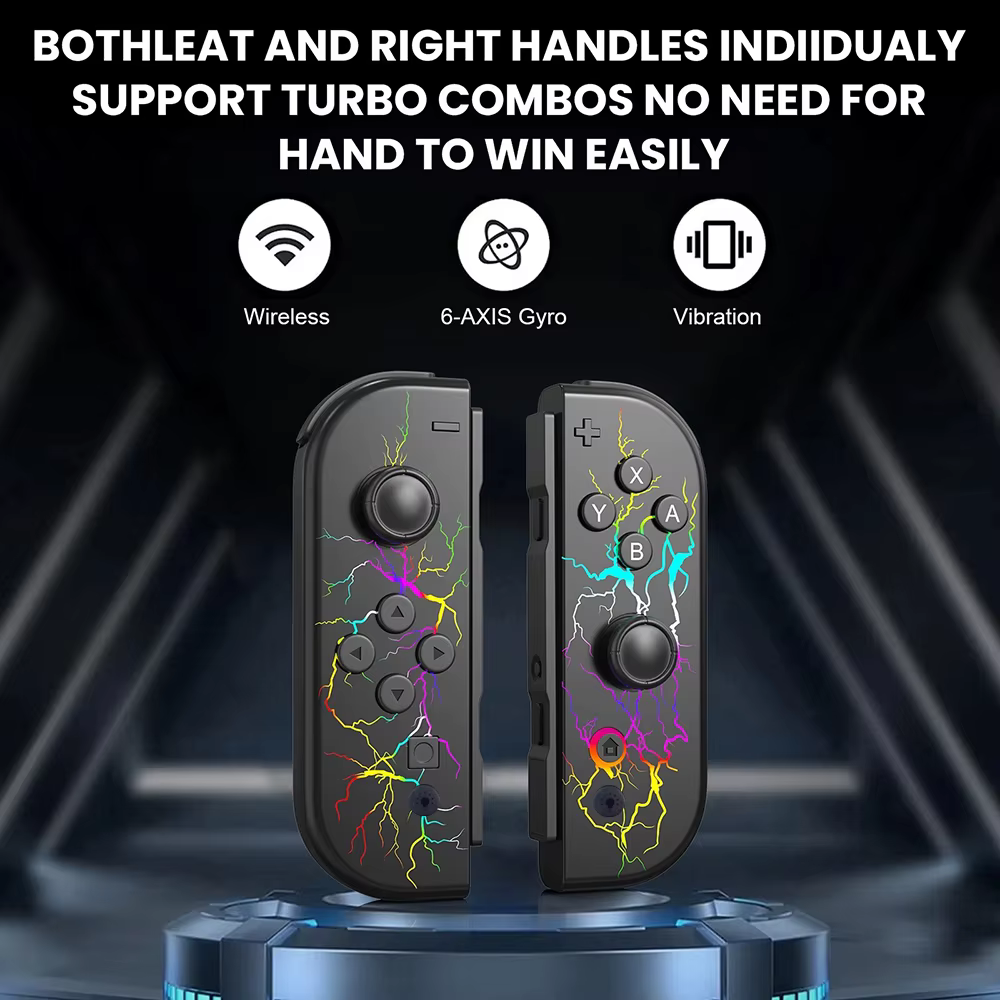 JoyCon – manette de jeu sans fil avec effet Lightning et étoiles RGB, pour Nintendo Switch/Lite/Oled, Joystick à double Vibration