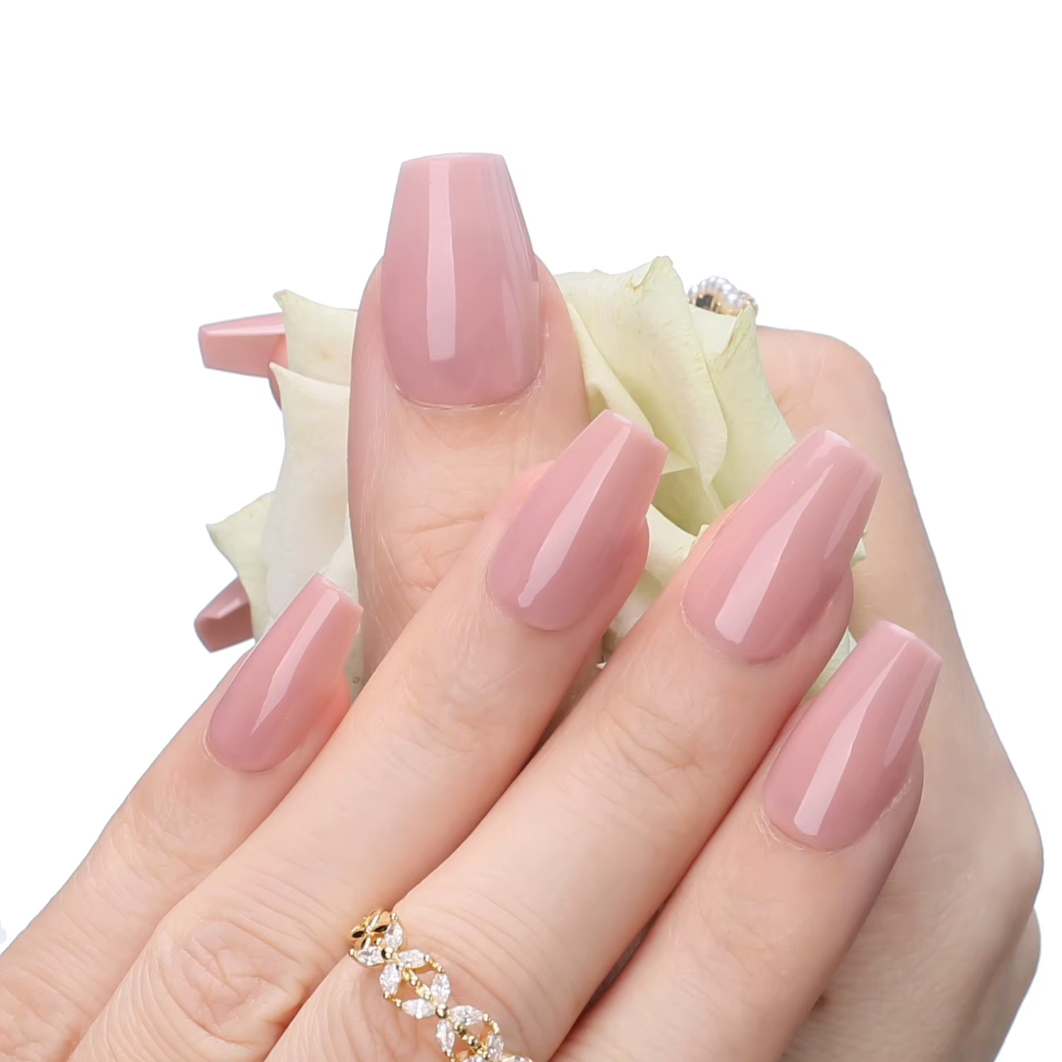 Faux ongles courts et brillants, couleur brique, cercueil, brillants, carrés, pour salon, art, Ballet, Nude, rose, pointes complètes au milieu