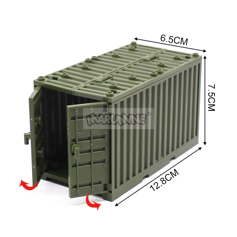 Marumine MOC – boîtes de conteneurs militaires, accessoires en briques, blocs de construction de scène de l'armée, pièces d'expédition, Kit de modèle de mallette de Transport à monter soi-même