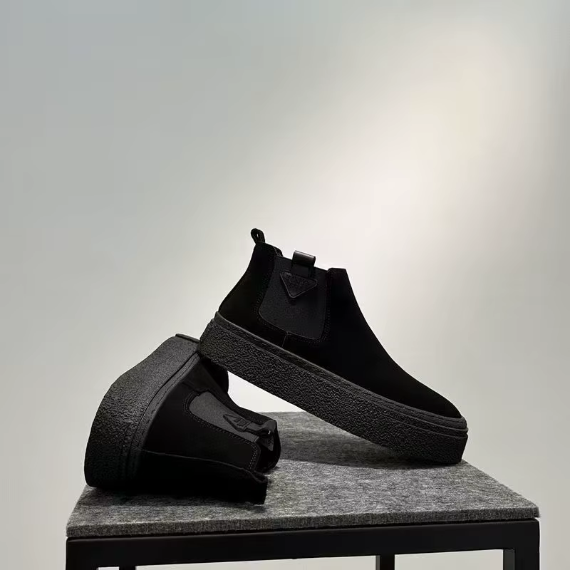 Bottes pour hommes en Faux daim et cuir, bottes de travail de haute qualité pour hommes, chaussures décontractées de marque de styliste, bottines de Style britannique