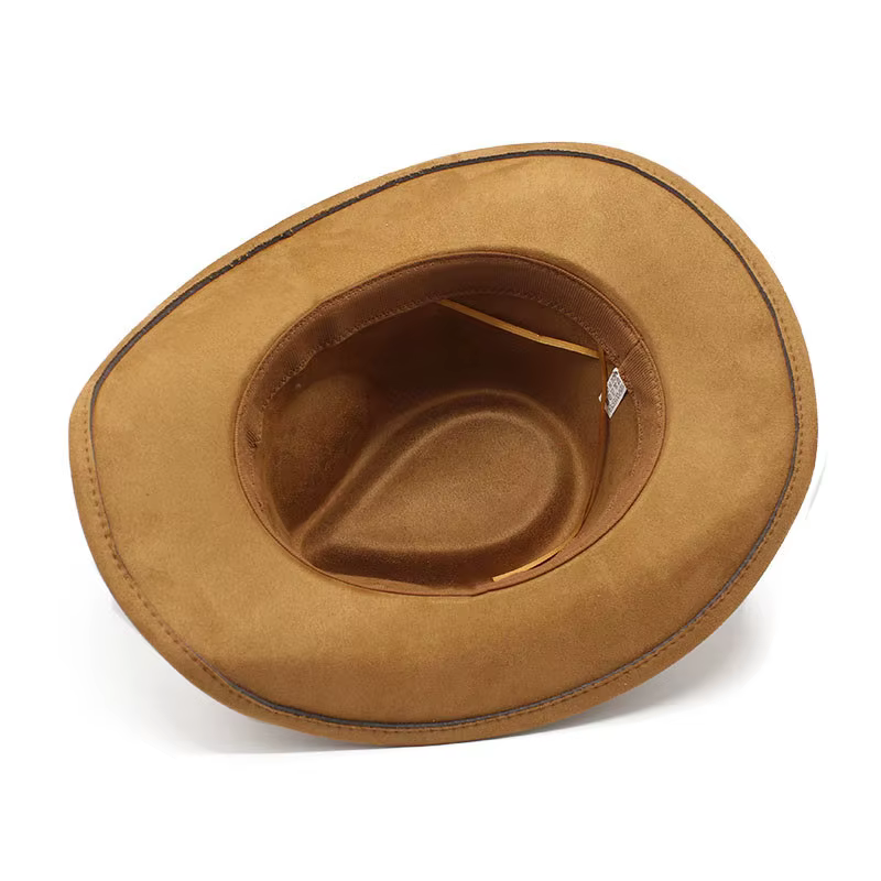 Chapeau de cowboy occidental en faux daim pour hommes et femmes, chapeaux Fedora avec cuir, casquettes en feutre Sombrero Church, Lady Jazz Cowgirl, Gentleman