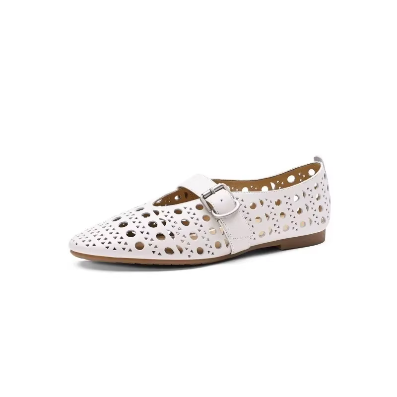 Sandales de danse de Ballet confortables à fond plat pour femmes, chaussures d'été à tête ronde ajourées en cuir respirant, semelle en caoutchouc, nouvelle collection