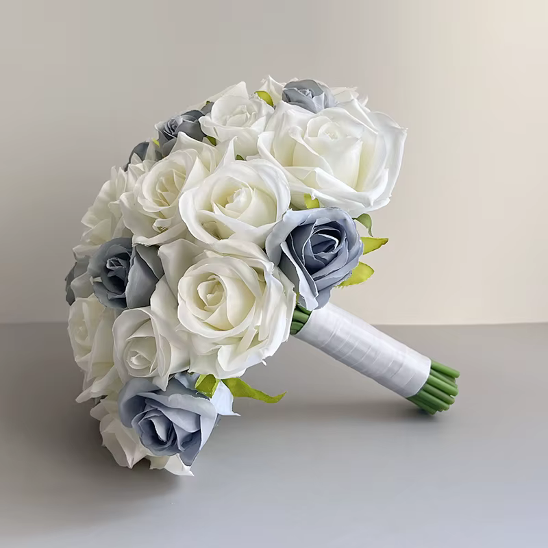 Bouquet de mariée bleu poussiéreux, accessoires de mariage, bouquets de demoiselles d'honneur, fausses roses, fleurs artificielles, décoration de centre de table