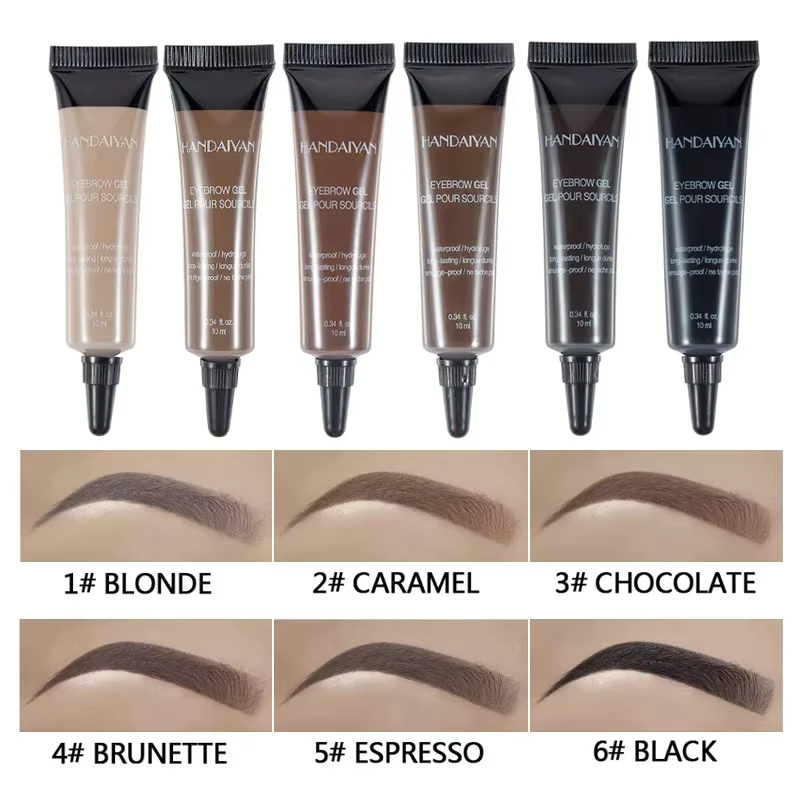 HANDAIYAN 6 couleurs teinture à sourcils teinte imperméable ensemble de pinceaux de maquillage marron rehausseur