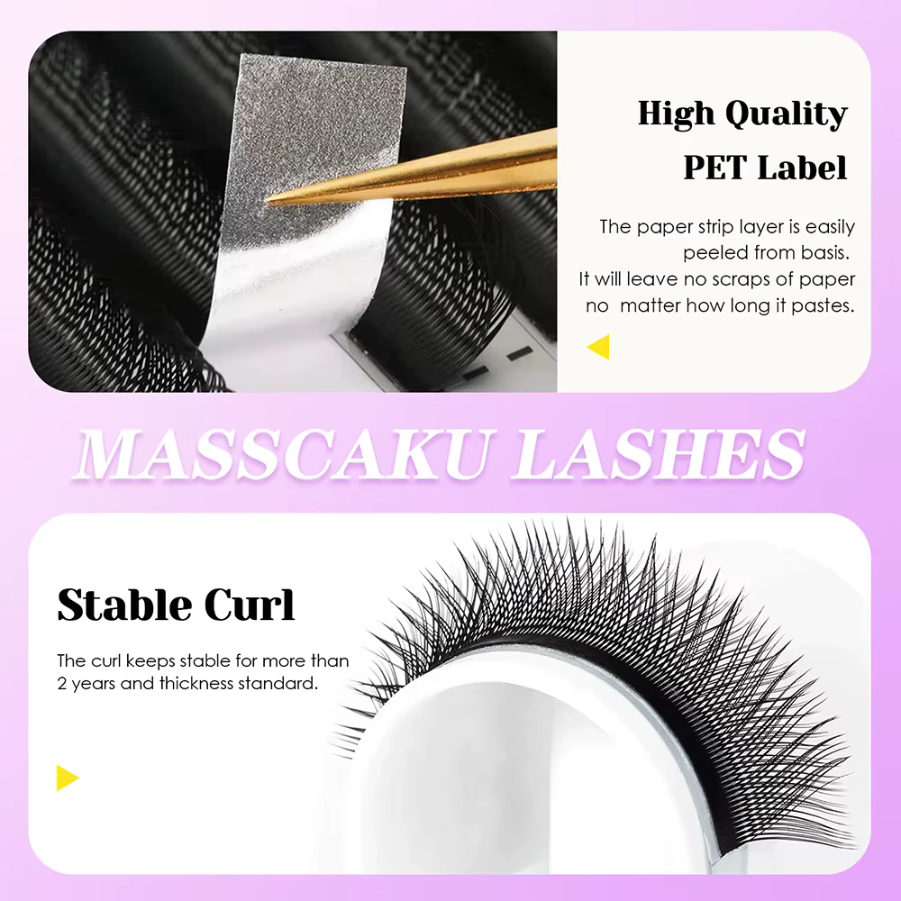 MASSCAKU U forme YY Faux cils C D Curl 8-15mm mélange préfabriqué Volume ventilateur Extension