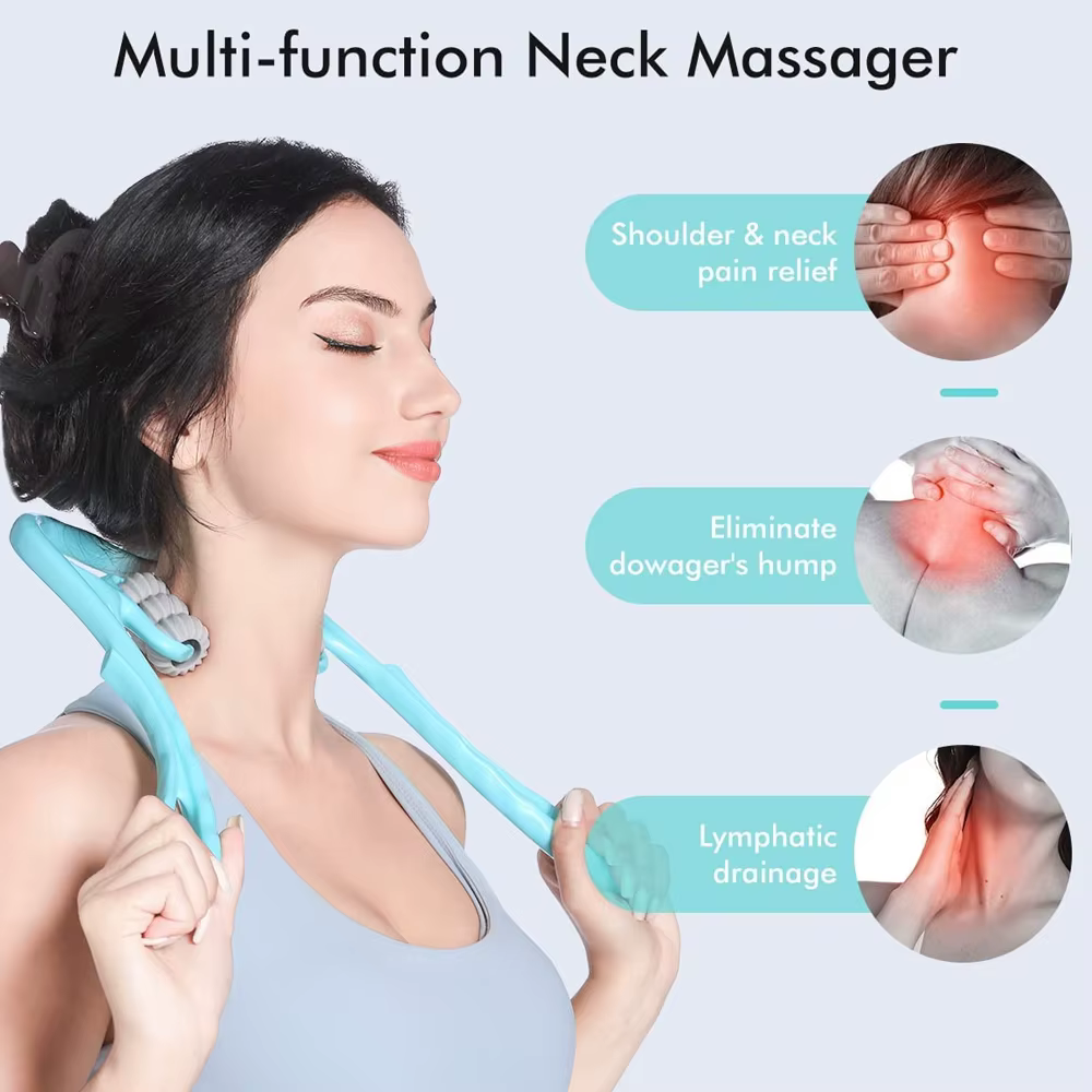 Masseur de nuque, rouleau de massage pour soulager la douleur des tissus profonds, rouleau de massage des points de pression avec 6 roues, outils de massage des épaules et des bras