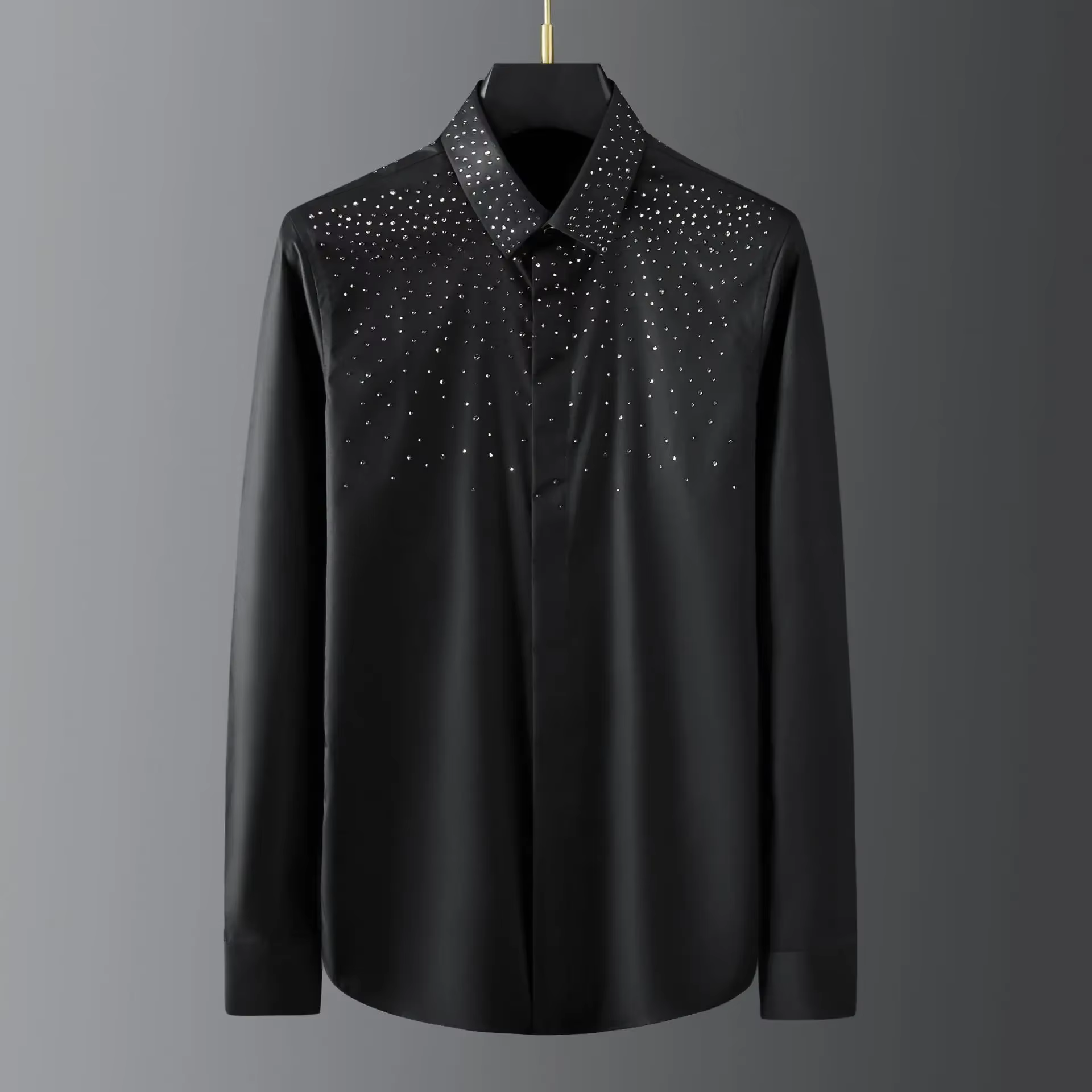 Chemise tchèque à strass pour hommes, manches longues, Slim, décontractée, vêtements de discothèque, fête sociale, chanteur de scène
