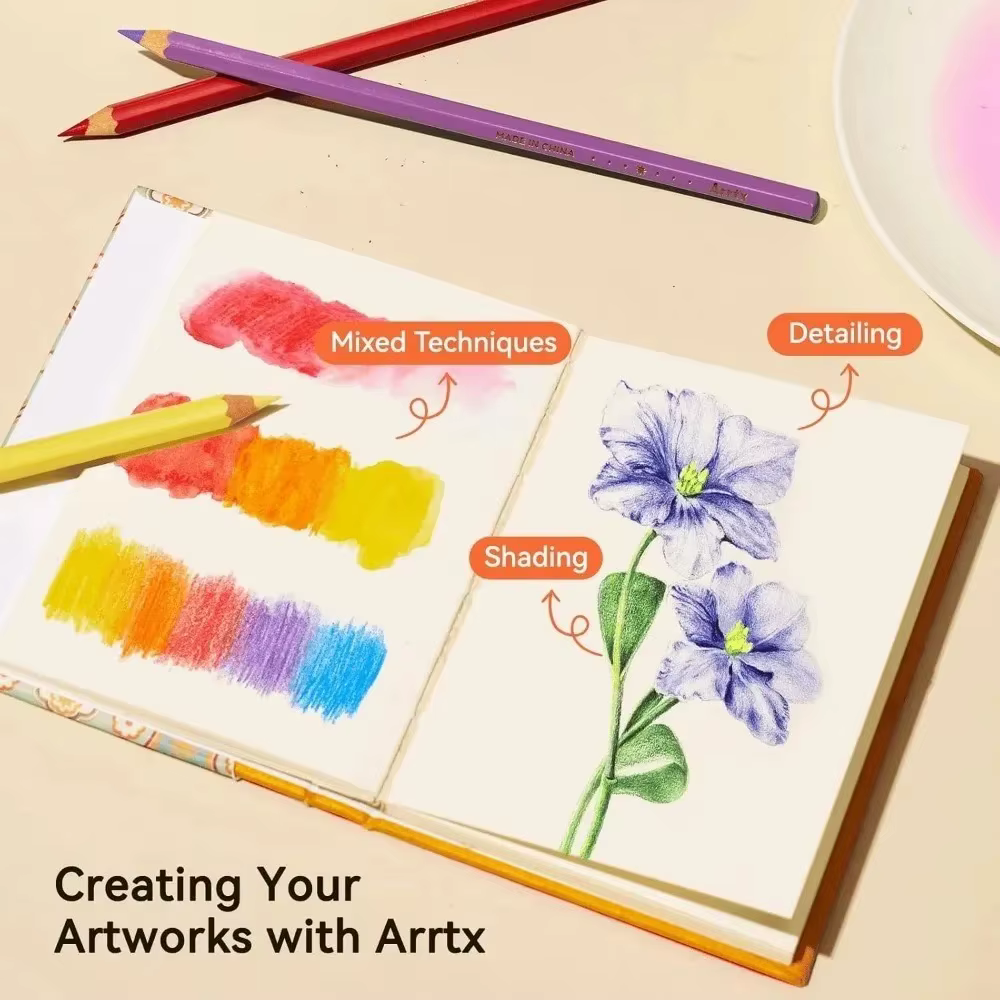 Arrtx 72 couleurs ensemble de crayons de couleur solubles dans l'eau avec brosse en Nylon crayon aquarelle fournitures d'art pour dessin croquis coloriage