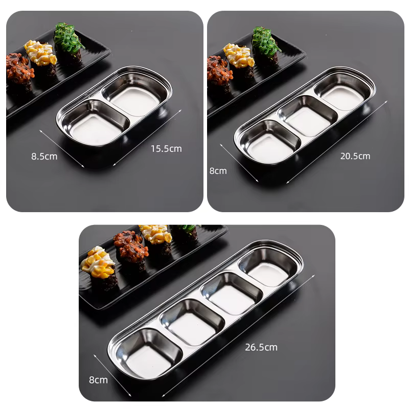 Bols à tremper divisés en acier inoxydable, assiette à Sauce, plateau à condiments pour BBQ, vinaigre, épices, Ketchup, sel, sucre, saveur