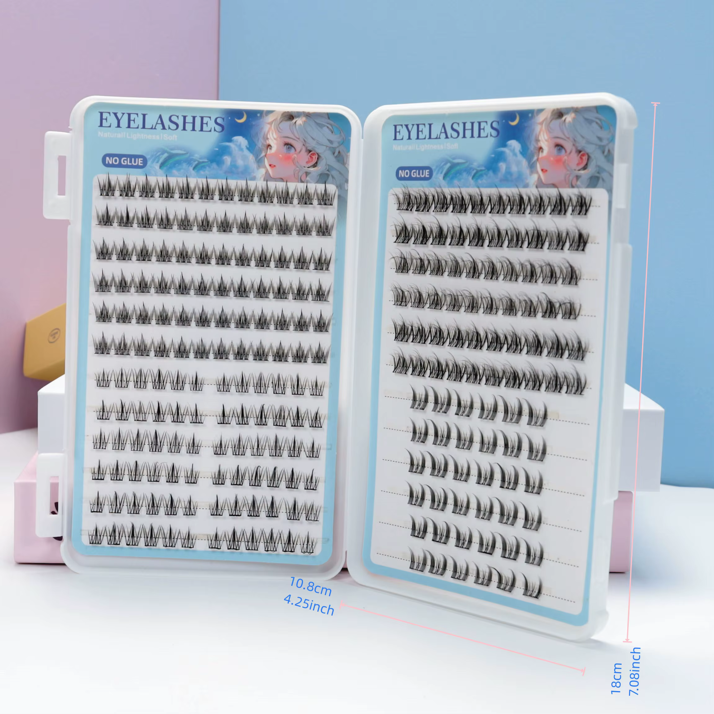 1 boîte de 4 faux cils autocollants - cils bouclés de longueur mixte C