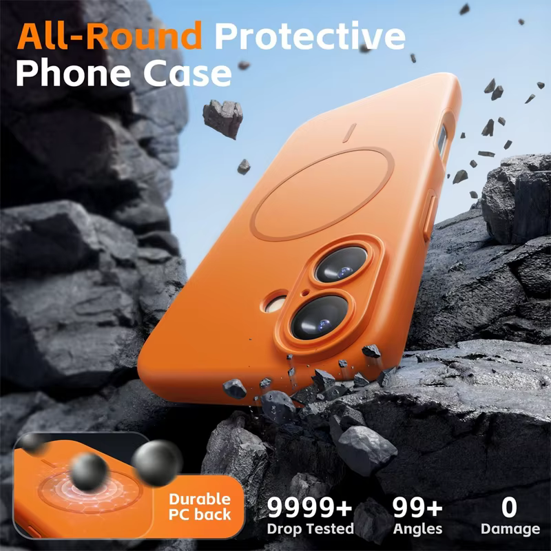 Étui magnétique souple en Silicone Orange pour IPhone17, pour IPhone 17 Air 16 15 14 13 12 Pro Max Plus 17Air 17Pro Magsafe
