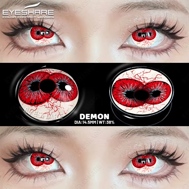 EYESHARE 2 pièces Halloween Cosplay fou blanc lentilles de Contact pour les yeux de démon Anime couleur lentille rouge
