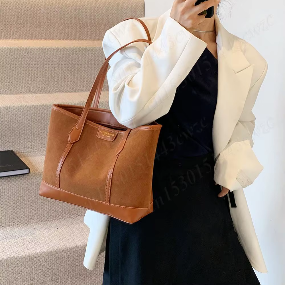 Sac à Main en Faux Daim pour Femme, Fourre-Tout avec Fermeture Éclair, Rétro, Sous les Bras, Solide, Document CommPiedmont, Shopping