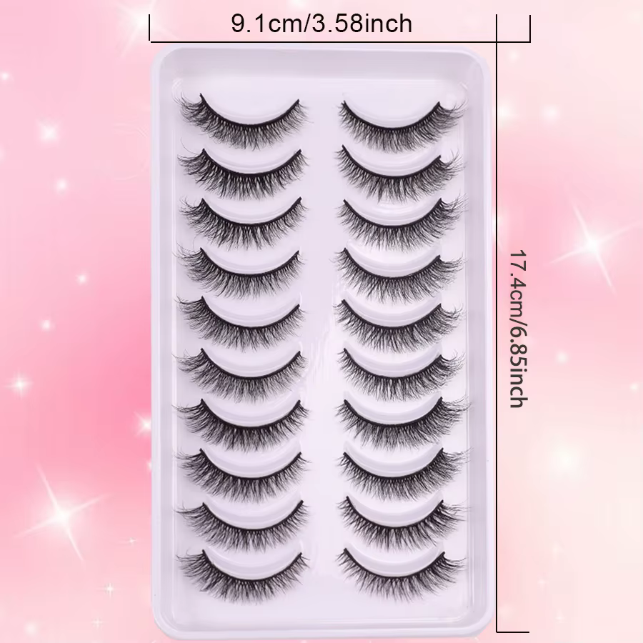 10 paires de faux cils épais et recourbés avec un effet de maquillage naturel en trois dimensions
