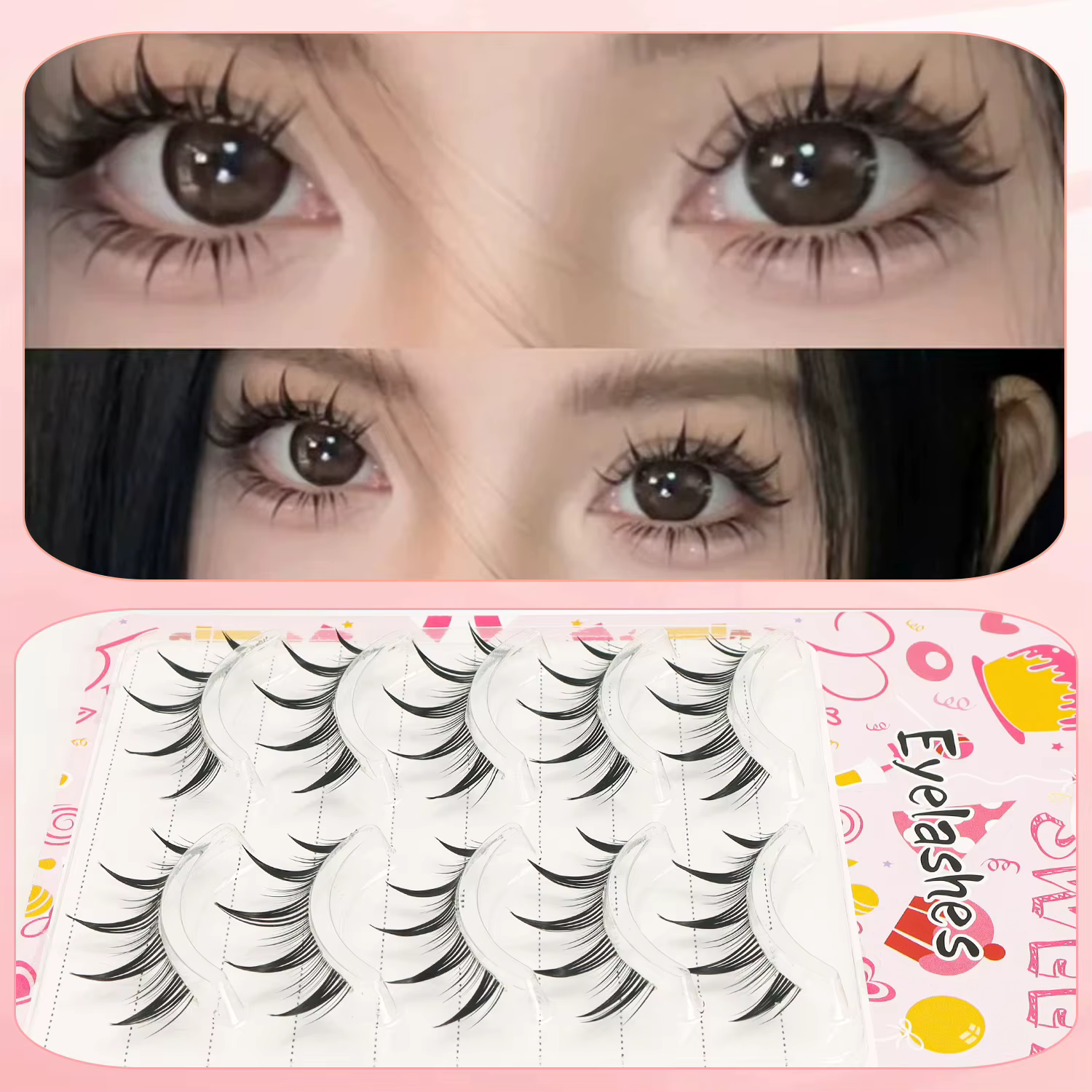5 paires de faux cils petit démon avec tiges transparentes et pointes pointues