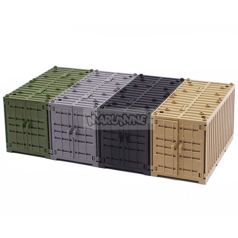 Marumine MOC – boîtes de conteneurs militaires, accessoires en briques, blocs de construction de scène de l'armée, pièces d'expédition, Kit de modèle de mallette de Transport à monter soi-même