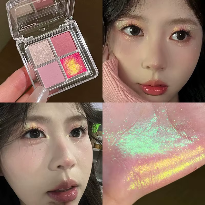 Chaméléon métal rose fard à paupières Palette scintillant nacré caméléon yeux maquillage quatre couleurs paillettes