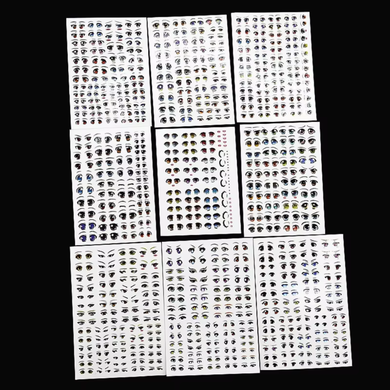 Autocollants pour les yeux poupées, 11 feuilles d'autocollants à l'eau pour le visage, décalcomanies dessin animé, pour