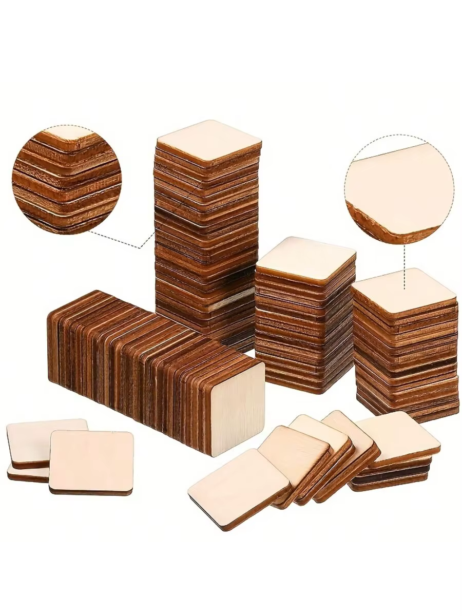 100 pièces blocs carrés en bois copeaux de bois (25mm/1 pouce) copeaux de bois vierges d'angle rond carré pour bricolage copeaux de bois carrés pour Craf