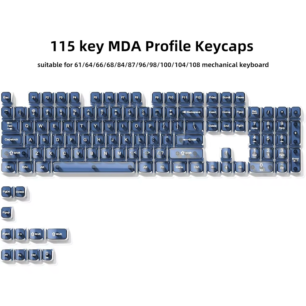 Womier Haze Blue Clear Keycaps Transparent Crystal Ceramic PC Keycap RGB Shine Through Key Cap 115 Keys MDA Profile for MX Switc