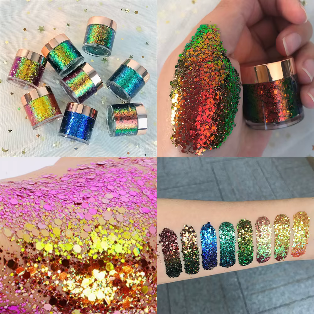 Chaméléon fard à paupières poudre métallique paillettes brillant haute brillance Pigment