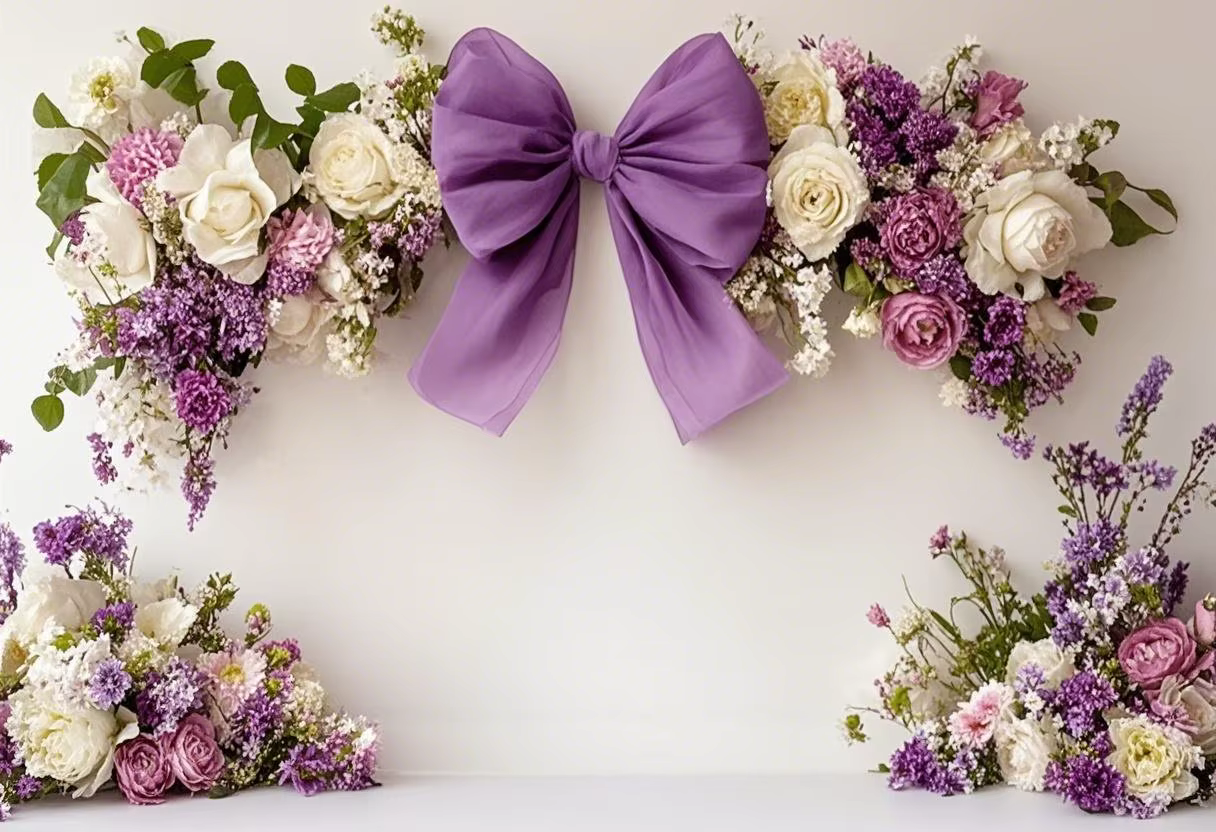 Arrière-plan de photographie de mariage pour filles, classique, violet, avec nœud Floral, pour spectacle de maternité, anniversaire, accessoires de Studio Photo