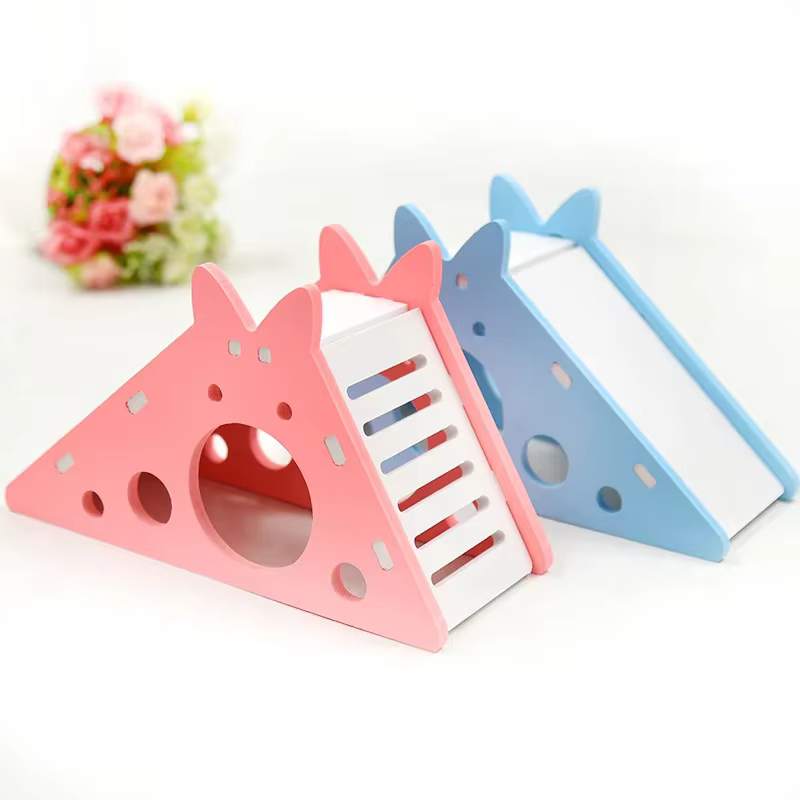Jouet coulissant pour Hamster assemblé, cochon d'inde, ours doré, maison de Hamster colorée en bois, petits animaux, Cage, jouets, accessoires pour Hamster