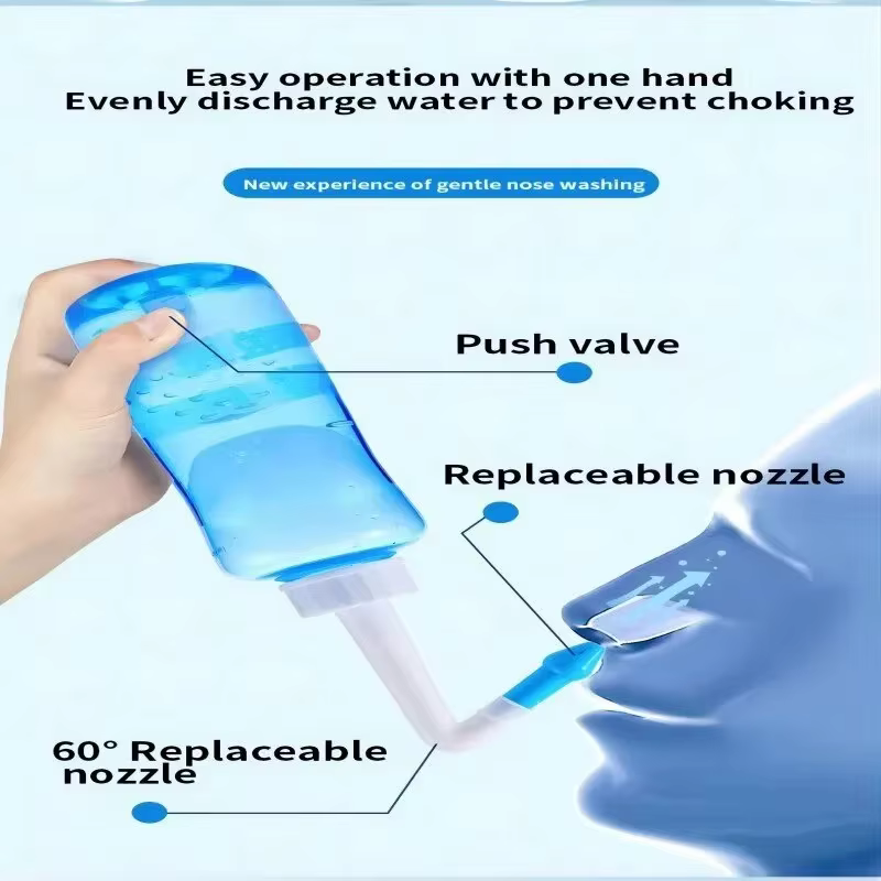 Bouteille de lavage Nasal 300ml, 1 pièce, pour adultes et enfants, cavité nasale et bouteille de lavage Nasal, manuel physiologique pour rhinite saline