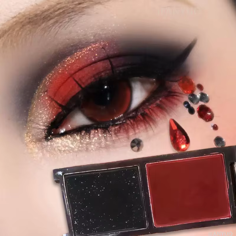 Palette de fards à paupières bicolore noir et rouge