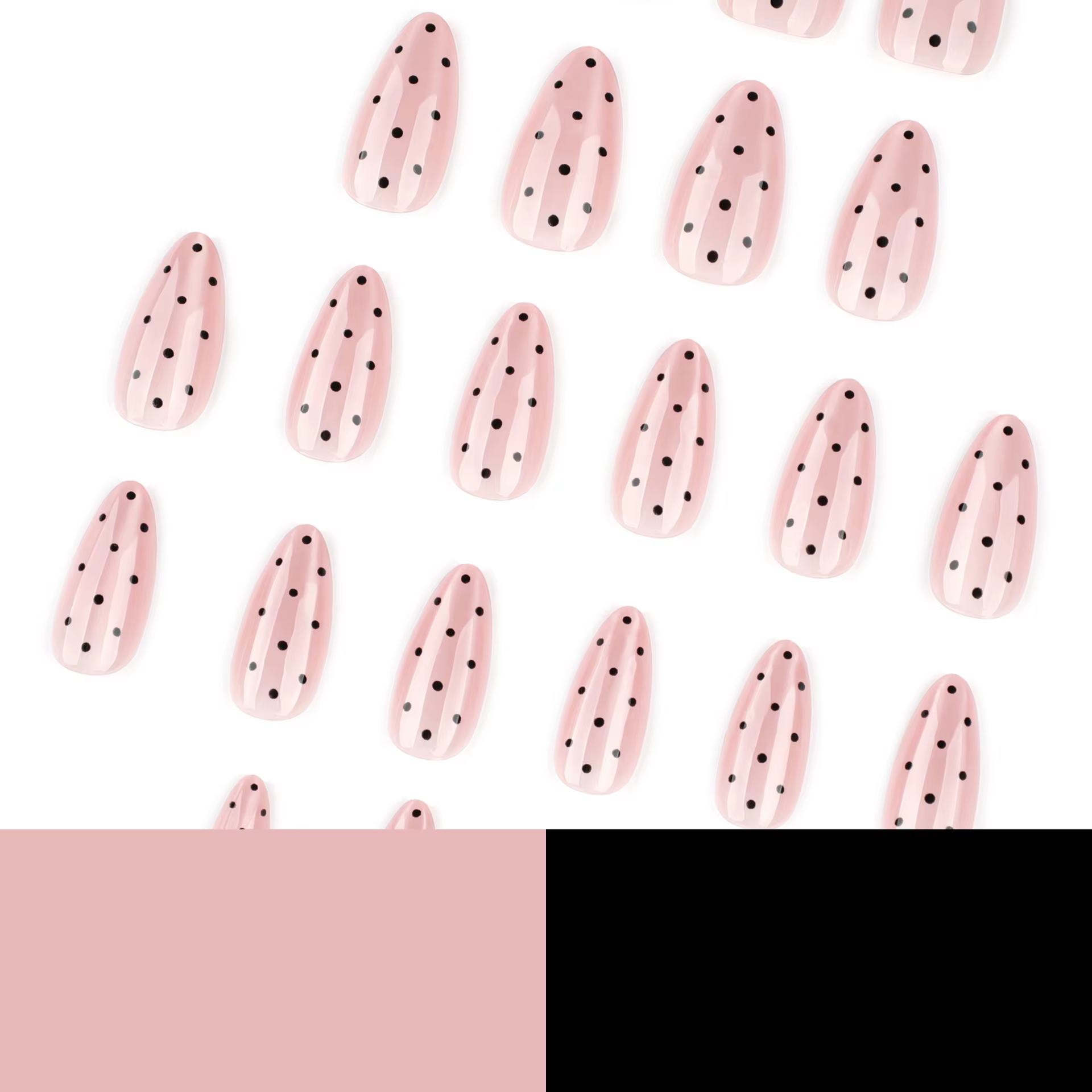 Faux ongles œil de chat rose, 24 pièces, avec points noirs imprimés, couverture complète, portables, doux, coréen, amande, pointes à pression