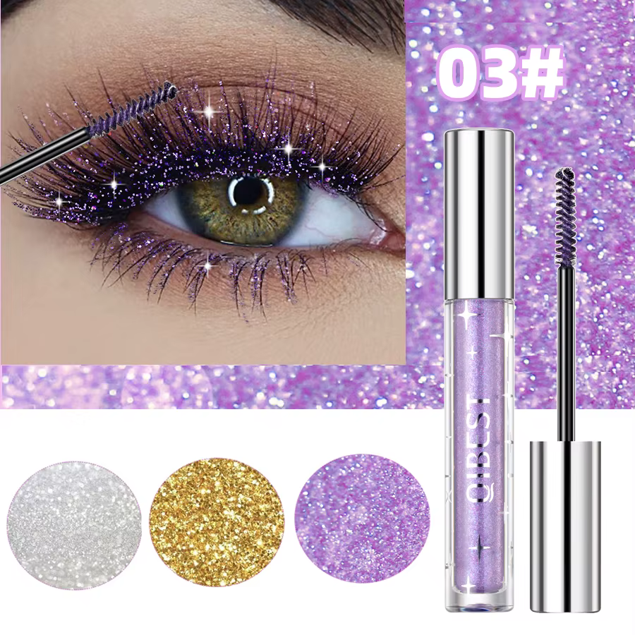 Mascara à paillettes violettes