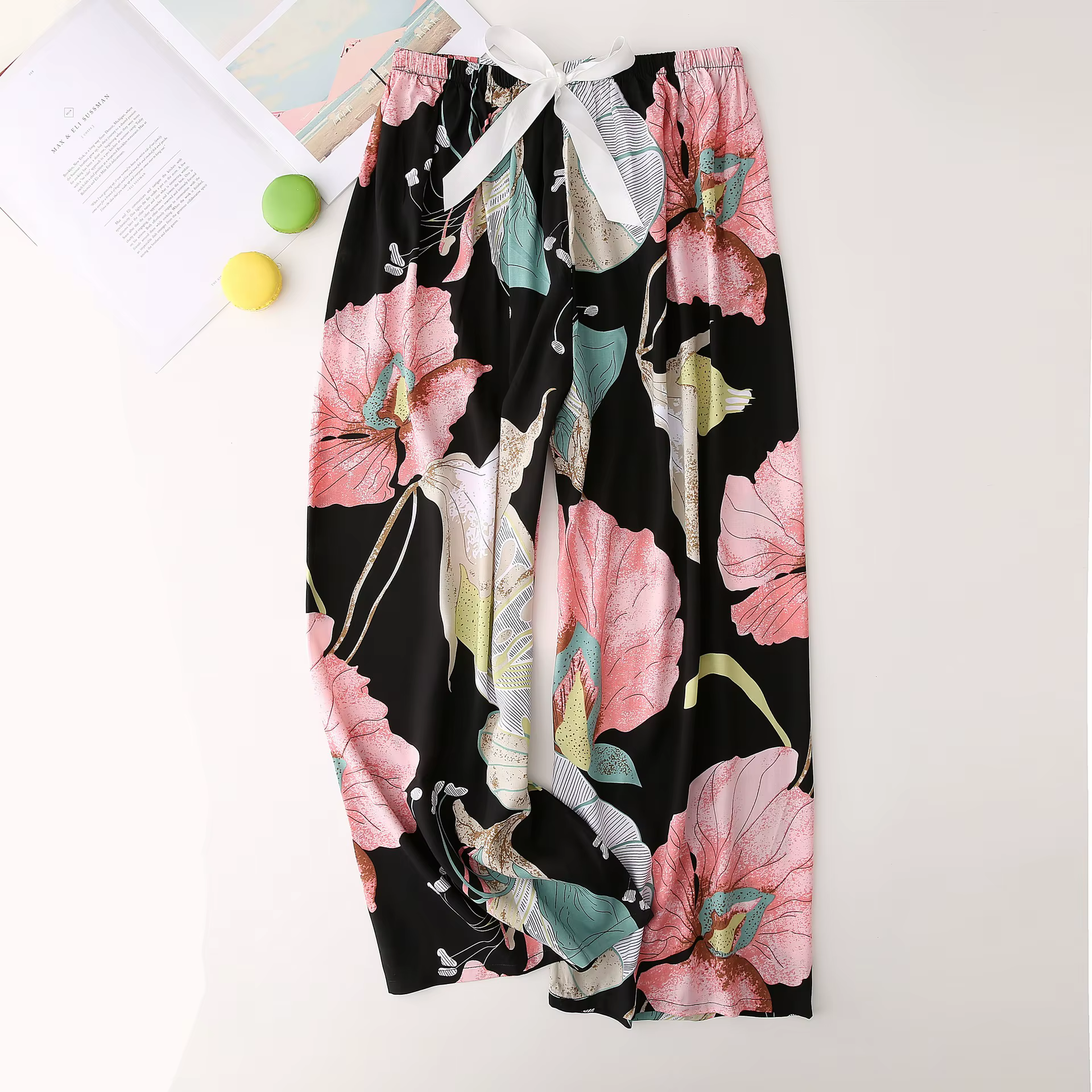 Pantalon de pyjama pour femmes, pantalon de maison, bas de sommeil fin, imprimé Floral, jambes larges, ample, grande taille, été