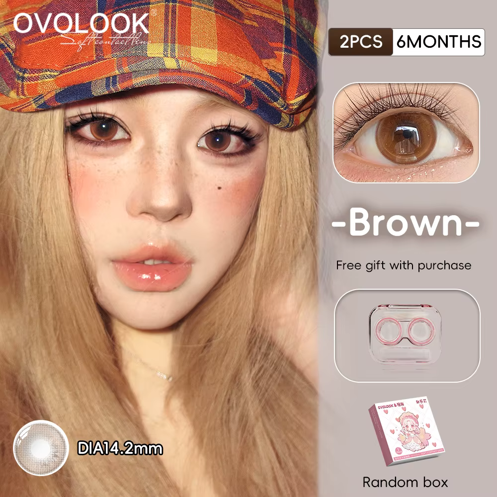 OVOLOOK Lot de 2 lentilles de contact souples colorées Vert Olive Brume de pin Myopie Style ethnique mixte naturel