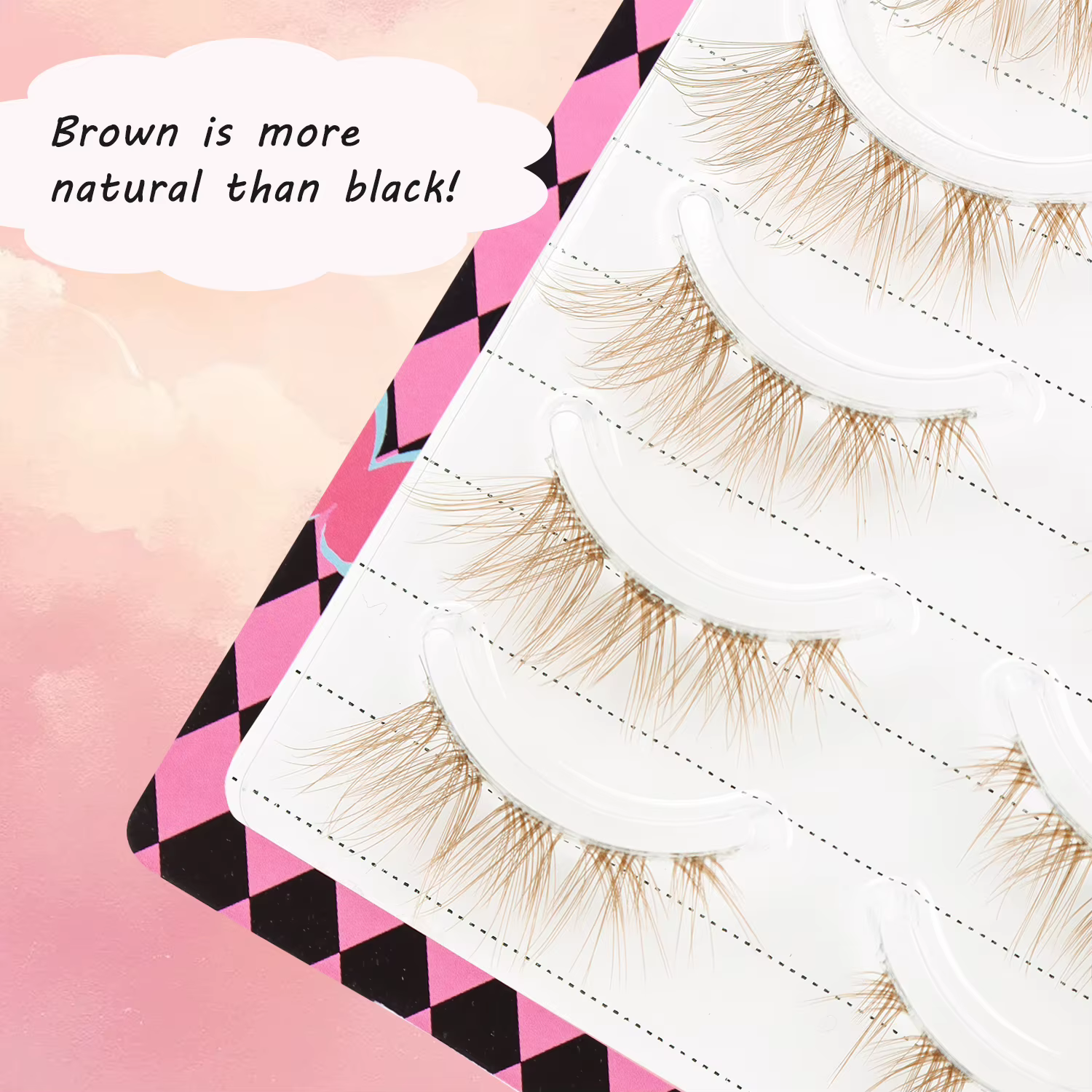5 paires de faux cils bruns avec des renards volants en diagonale