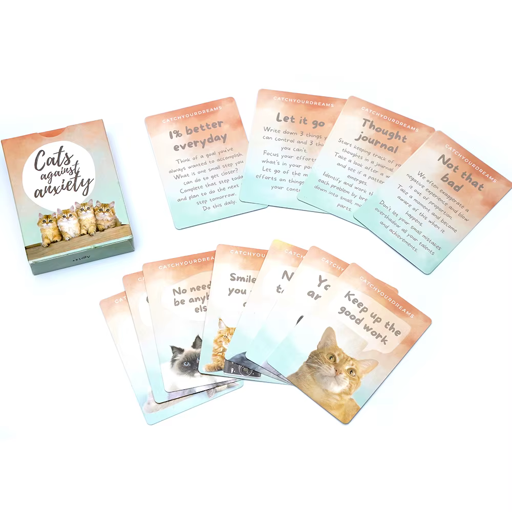 2025 nouveaux chats contre l'anxiété Tarot 50 cartes pour l'autiste et les Aphirmations du stress pour les émotions de l'anxiété cadeau de chat pour femmes hommes