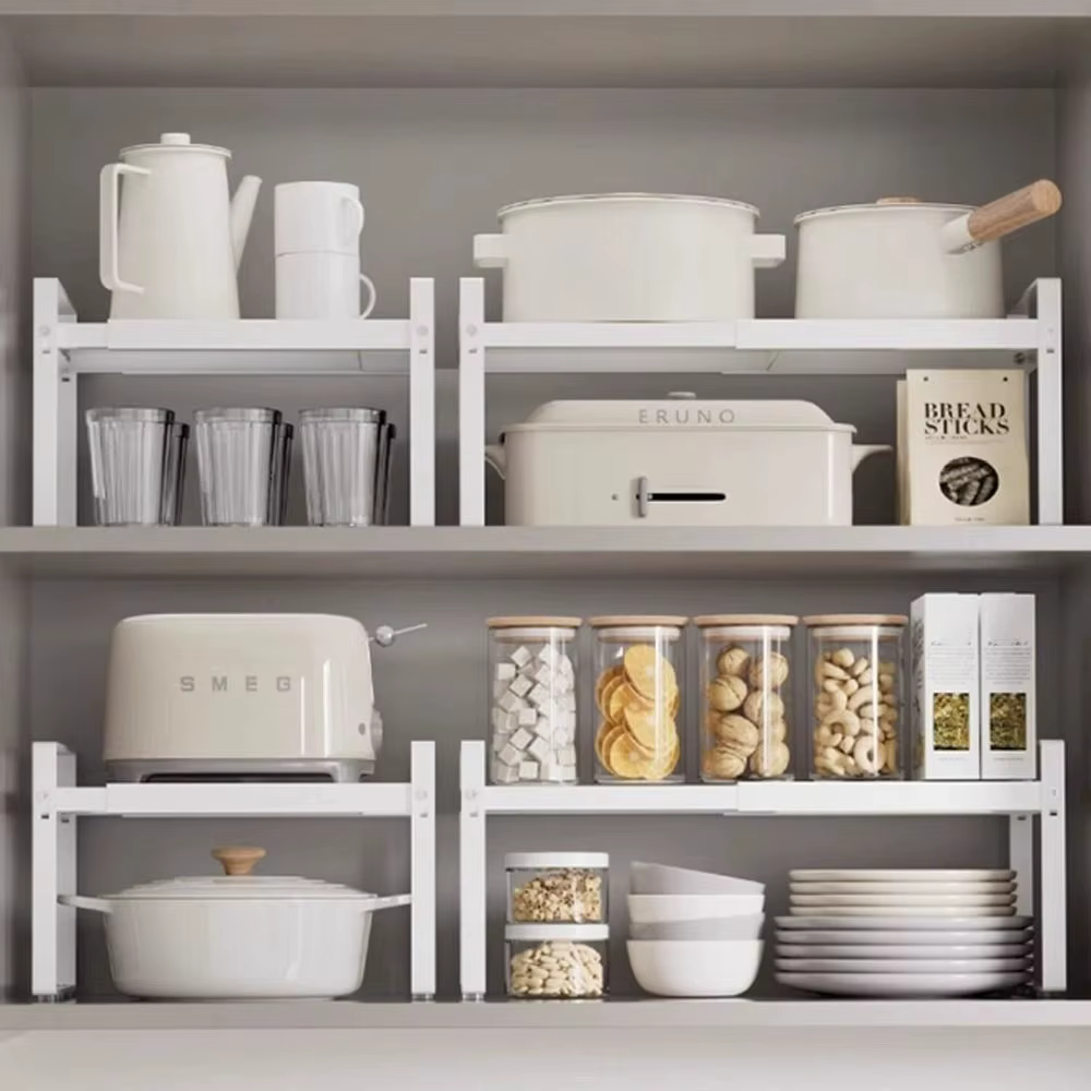 Organisateur de cuisine réglable à plusieurs niveaux, porte-pots extensible pour comptoir, gain de place, facile à installer, antidérapant