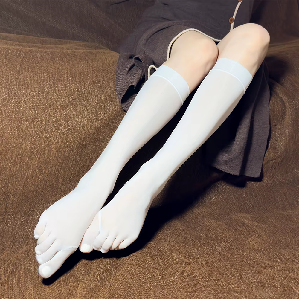 Bas hauts 8D Sexy pour femmes, cinq orteils, brillant à l'huile, Vintage, collants façonnant, élastiques, chaussettes d'uniforme Sexy