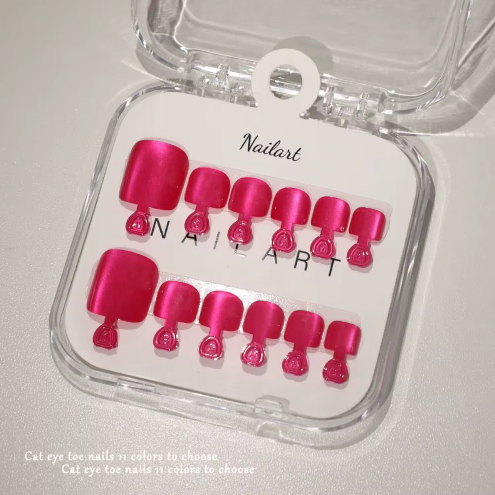 Nouveaux faux ongles pour les orteils, effet œil de chat, faits à la main, brillants, pointes d'ongles portables, couverture complète, acrylique, faux ongles pour femmes et filles