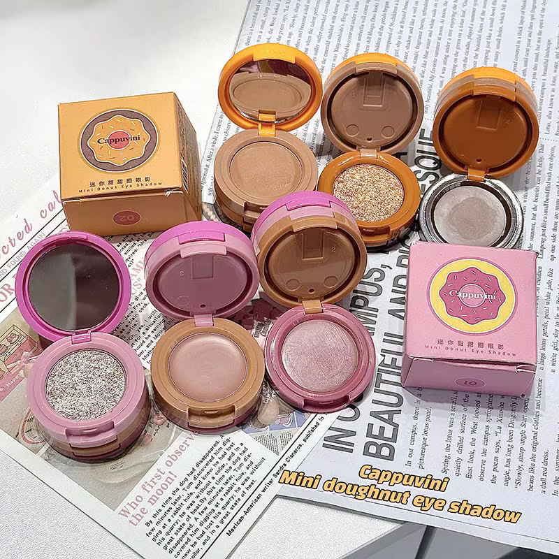 Trio de fard à paupières en forme de beignet - Matte & Pearl Shimmer - Usage quotidien tout-en-un - Mini palette mignonne